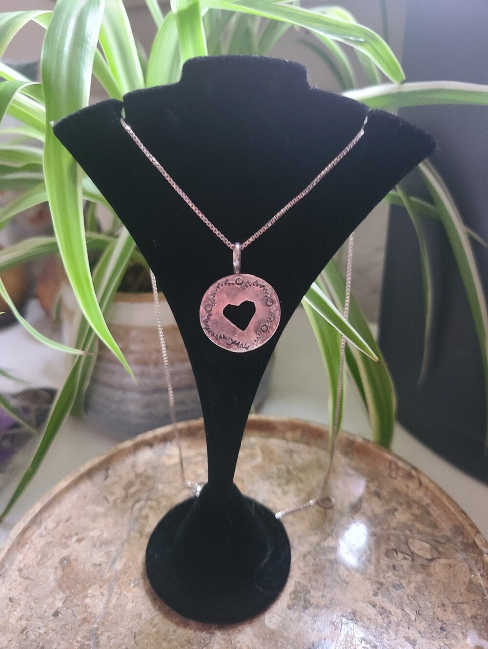 Sterling Silver 925 Navajo Hand Stamped Heart Necklace Pendant Sun Stamp